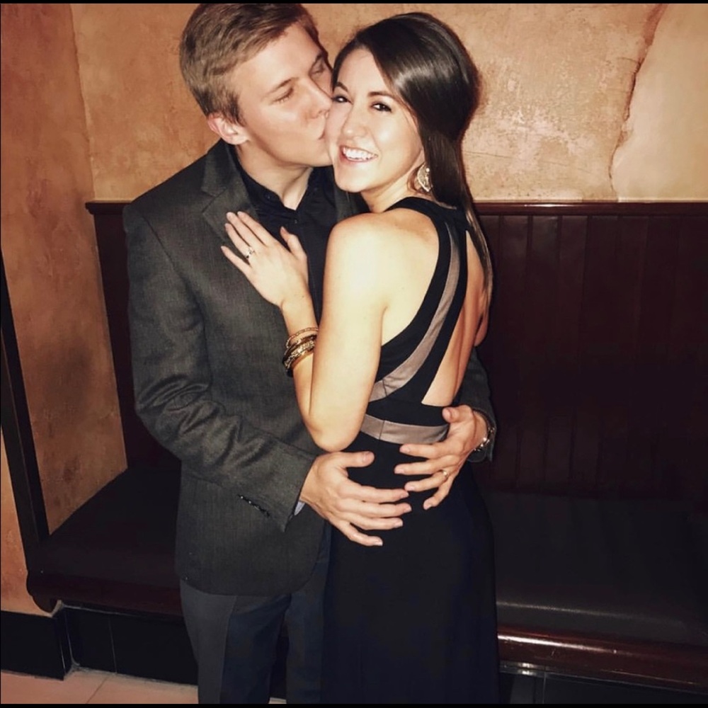 WET SEAL: Black & Beige floor length formal dress